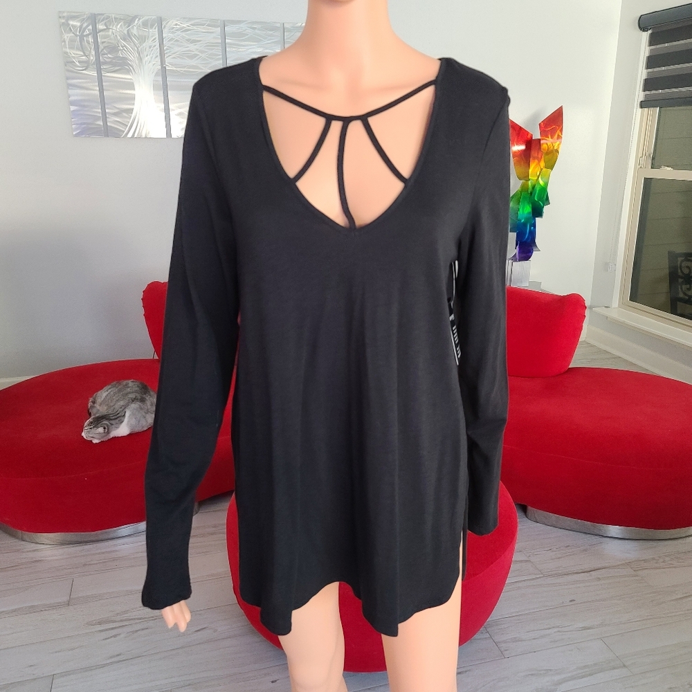 NWT Boston Proper long sleeve black shirt top size M
